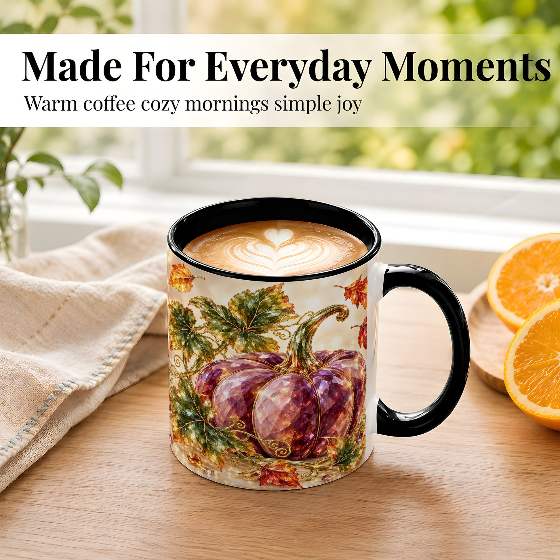 #pl[11oz|Black] Faceted Purple Pumpkin Coffee Mug, Autumn Harvest Mug, Ceramic Cup