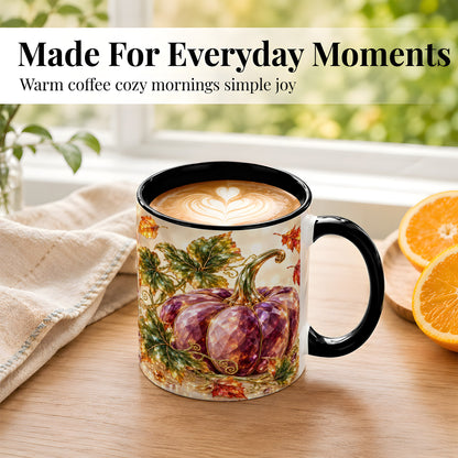 #pl[11oz|Black] Faceted Purple Pumpkin Coffee Mug, Autumn Harvest Mug, Ceramic Cup