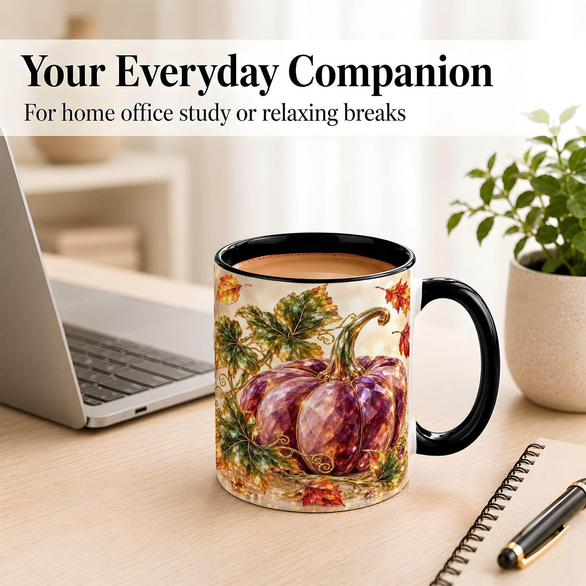 #pl[11oz|Black] Faceted Purple Pumpkin Coffee Mug, Autumn Harvest Mug, Ceramic Cup