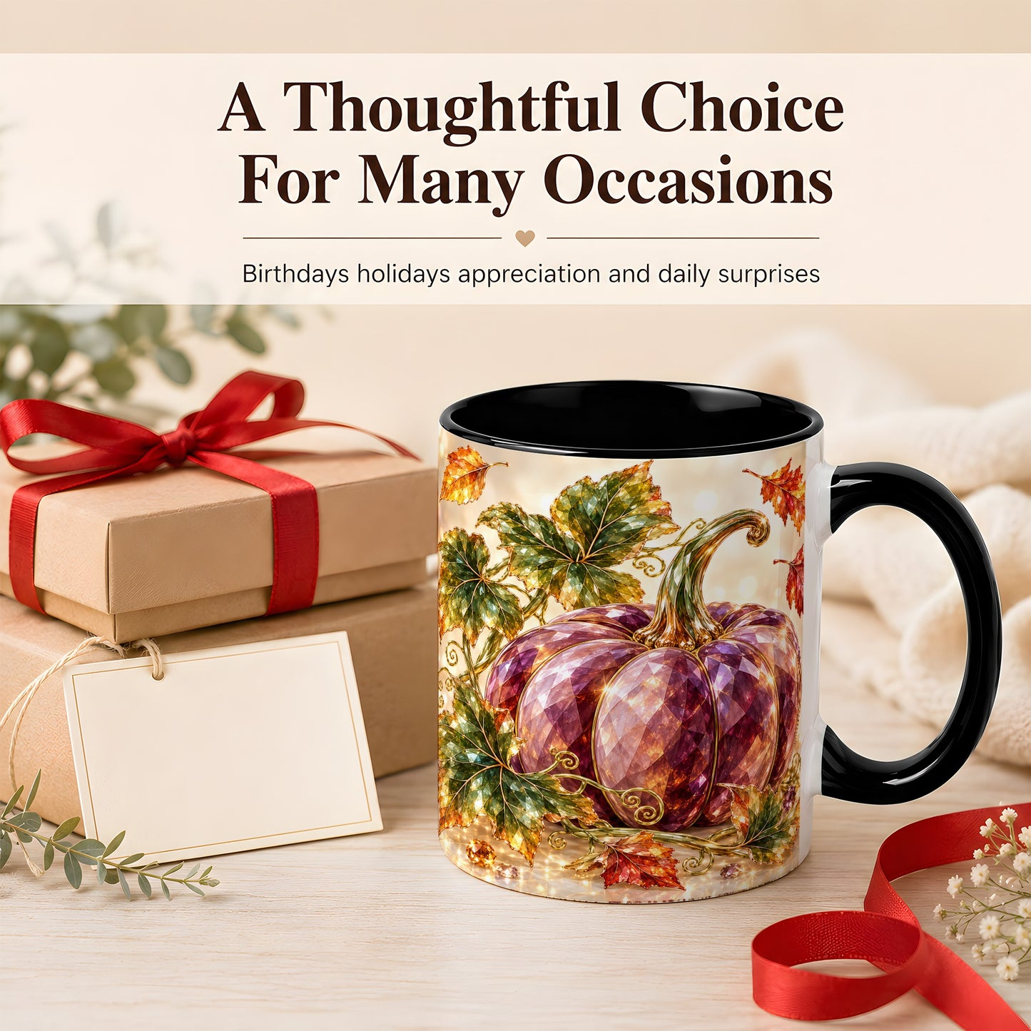 #pl[11oz|Black] Faceted Purple Pumpkin Coffee Mug, Autumn Harvest Mug, Ceramic Cup