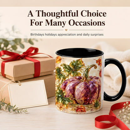#pl[11oz|Black] Faceted Purple Pumpkin Coffee Mug, Autumn Harvest Mug, Ceramic Cup