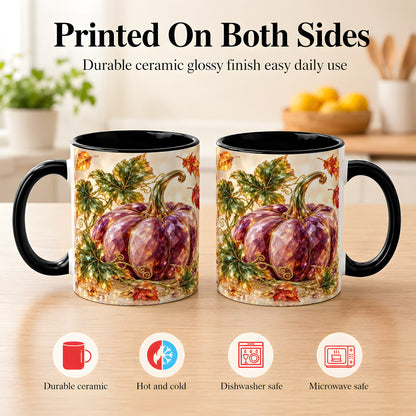 #pl[11oz|Black] Faceted Purple Pumpkin Coffee Mug, Autumn Harvest Mug, Ceramic Cup