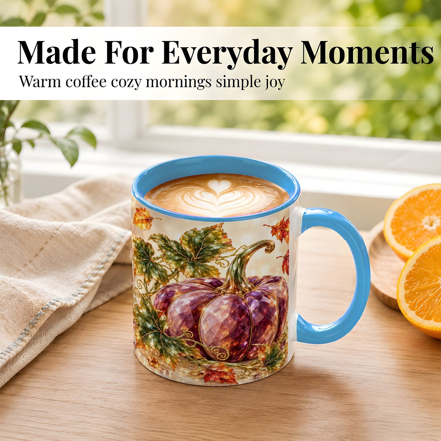 #pl[11oz|Blue] Faceted Purple Pumpkin Coffee Mug, Autumn Harvest Mug, Ceramic Cup