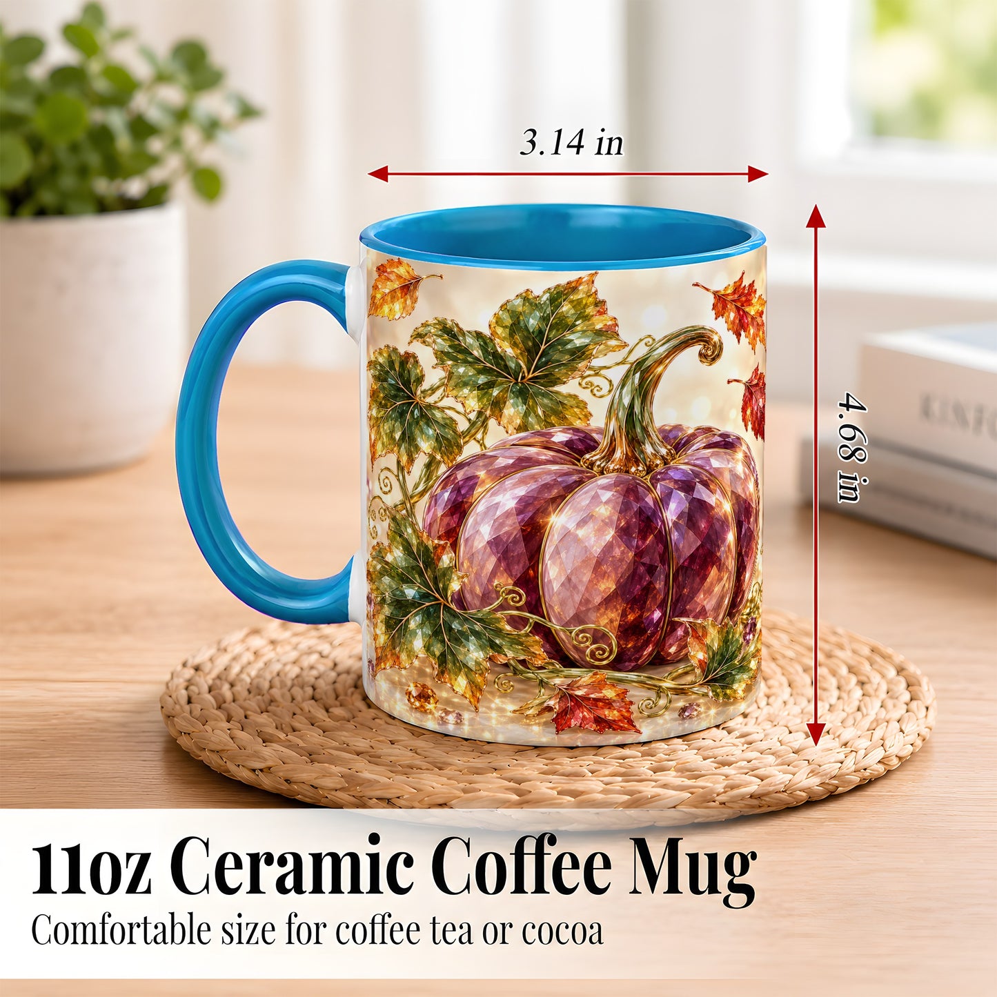 #pl[11oz|Blue] Faceted Purple Pumpkin Coffee Mug, Autumn Harvest Mug, Ceramic Cup