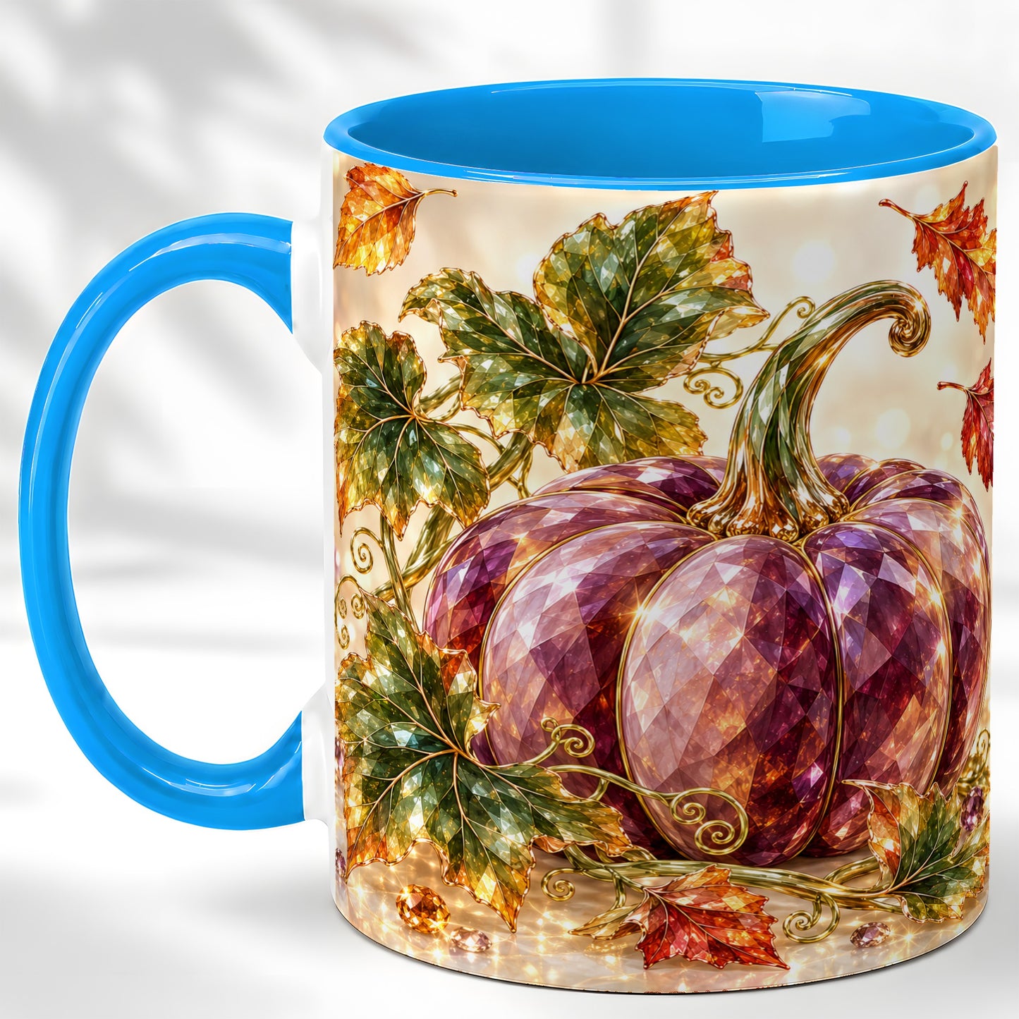 #pl[11oz|Blue] Faceted Purple Pumpkin Coffee Mug, Autumn Harvest Mug, Ceramic Cup
