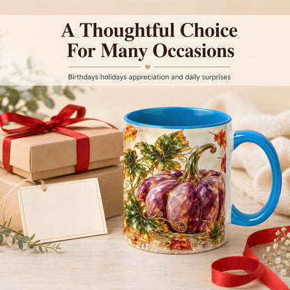 #pl[11oz|Blue] Faceted Purple Pumpkin Coffee Mug, Autumn Harvest Mug, Ceramic Cup