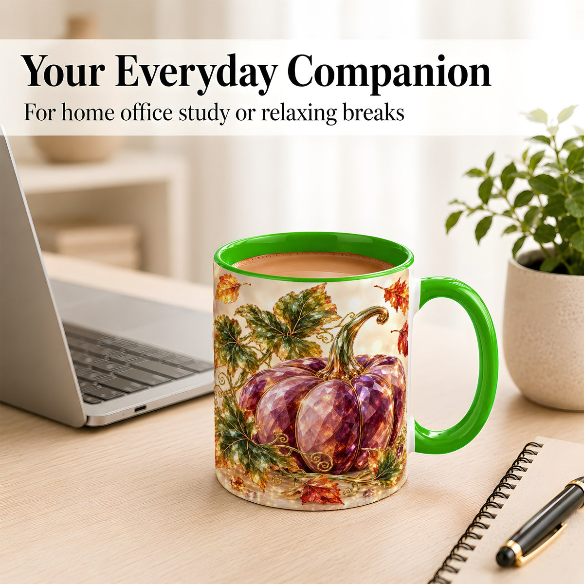 #pl[11oz|Green] Faceted Purple Pumpkin Coffee Mug, Autumn Harvest Mug, Ceramic Cup