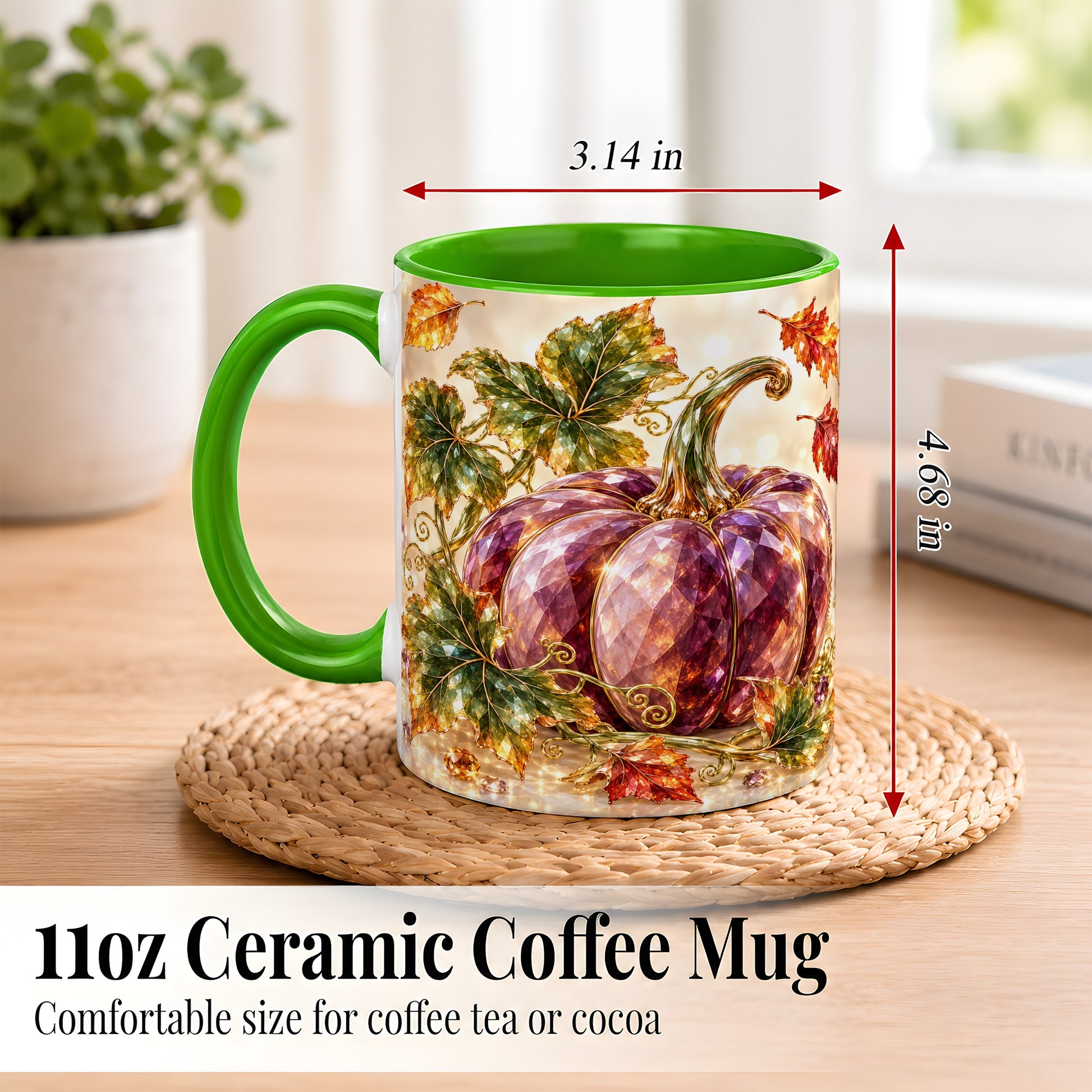 #pl[11oz|Green] Faceted Purple Pumpkin Coffee Mug, Autumn Harvest Mug, Ceramic Cup