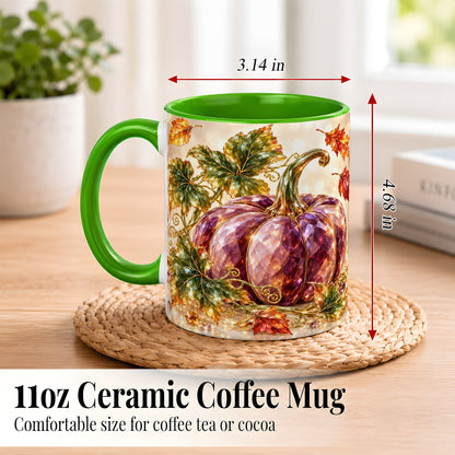 #pl[11oz|Green] Faceted Purple Pumpkin Coffee Mug, Autumn Harvest Mug, Ceramic Cup