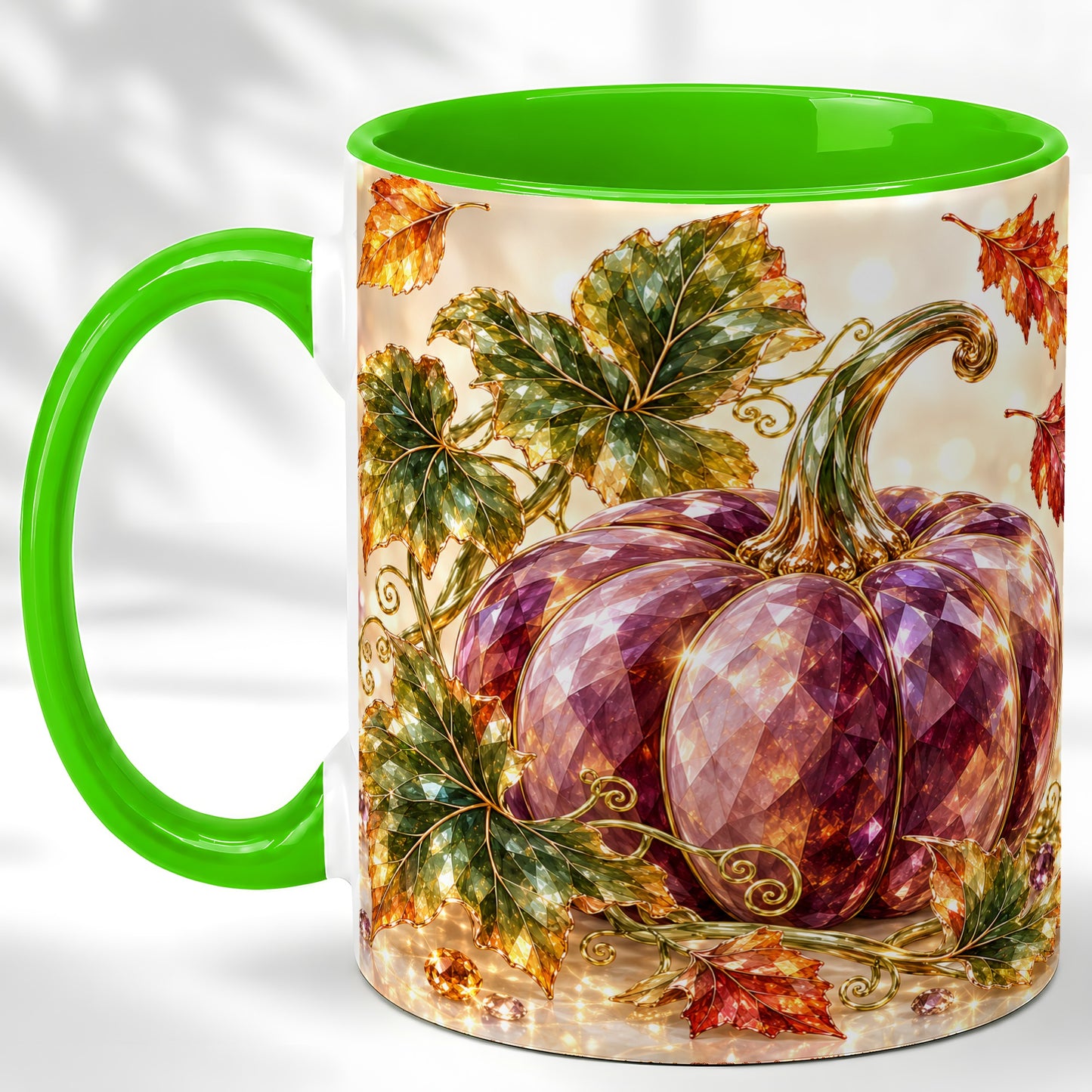 #pl[11oz|Green] Faceted Purple Pumpkin Coffee Mug, Autumn Harvest Mug, Ceramic Cup