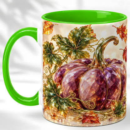 #pl[11oz|Green] Faceted Purple Pumpkin Coffee Mug, Autumn Harvest Mug, Ceramic Cup