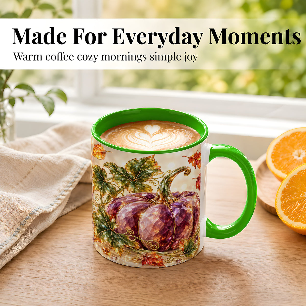 #pl[11oz|Green] Faceted Purple Pumpkin Coffee Mug, Autumn Harvest Mug, Ceramic Cup