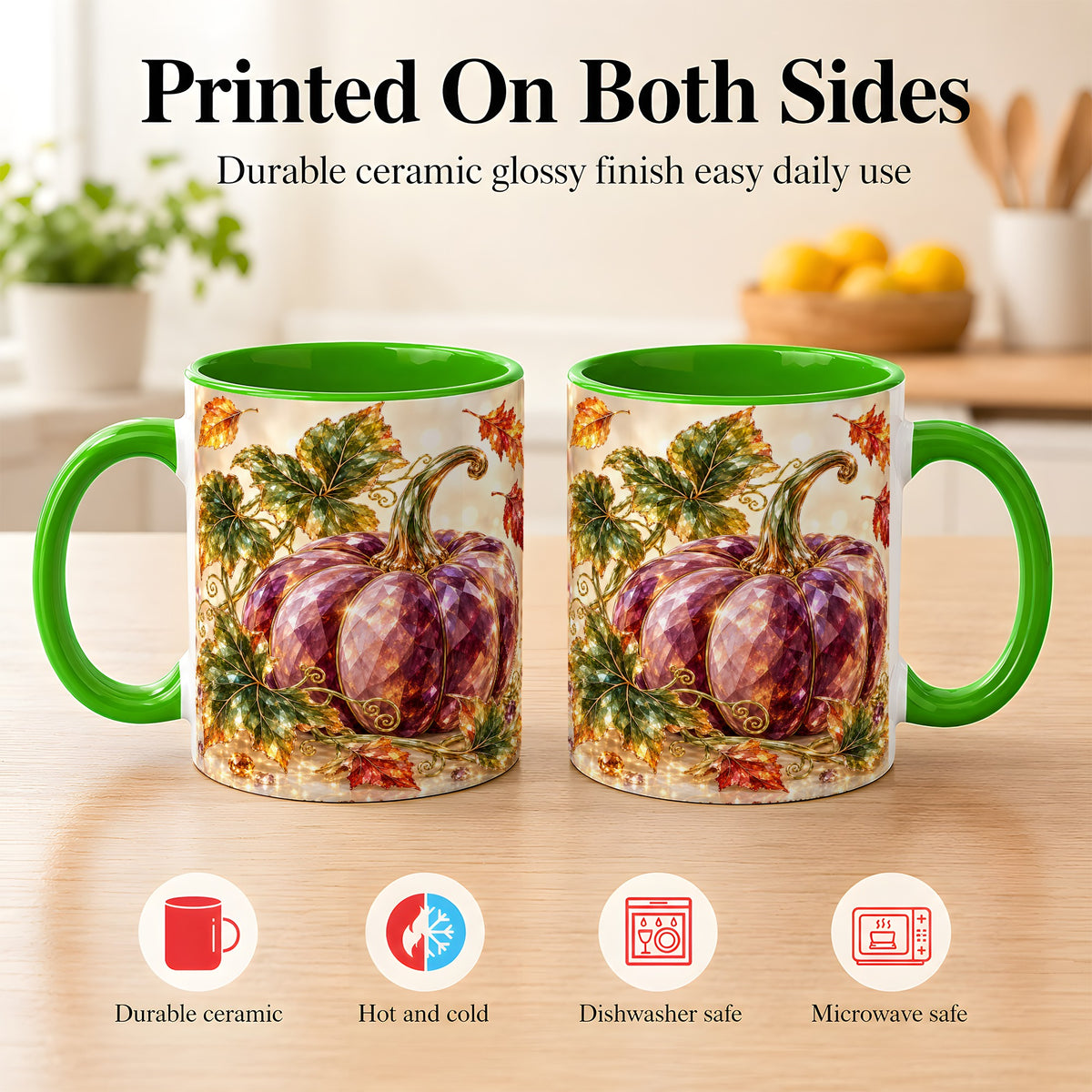 #pl[11oz|Green] Faceted Purple Pumpkin Coffee Mug, Autumn Harvest Mug, Ceramic Cup