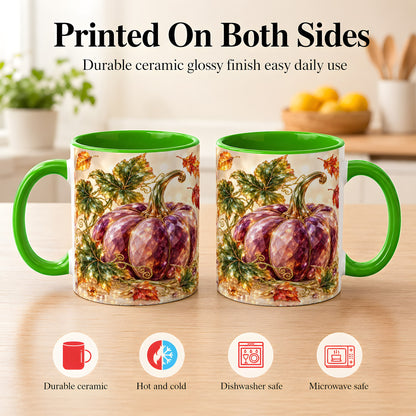#pl[11oz|Green] Faceted Purple Pumpkin Coffee Mug, Autumn Harvest Mug, Ceramic Cup