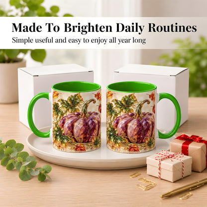 #pl[11oz|Green] Faceted Purple Pumpkin Coffee Mug, Autumn Harvest Mug, Ceramic Cup