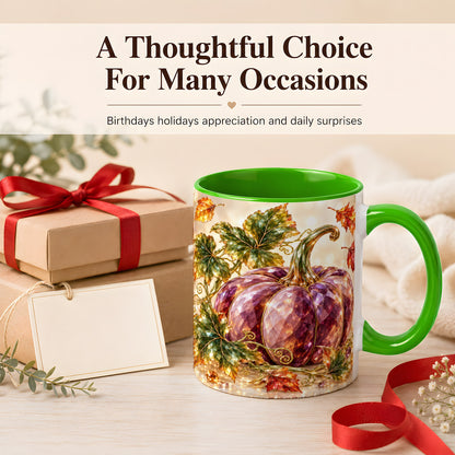 #pl[11oz|Green] Faceted Purple Pumpkin Coffee Mug, Autumn Harvest Mug, Ceramic Cup