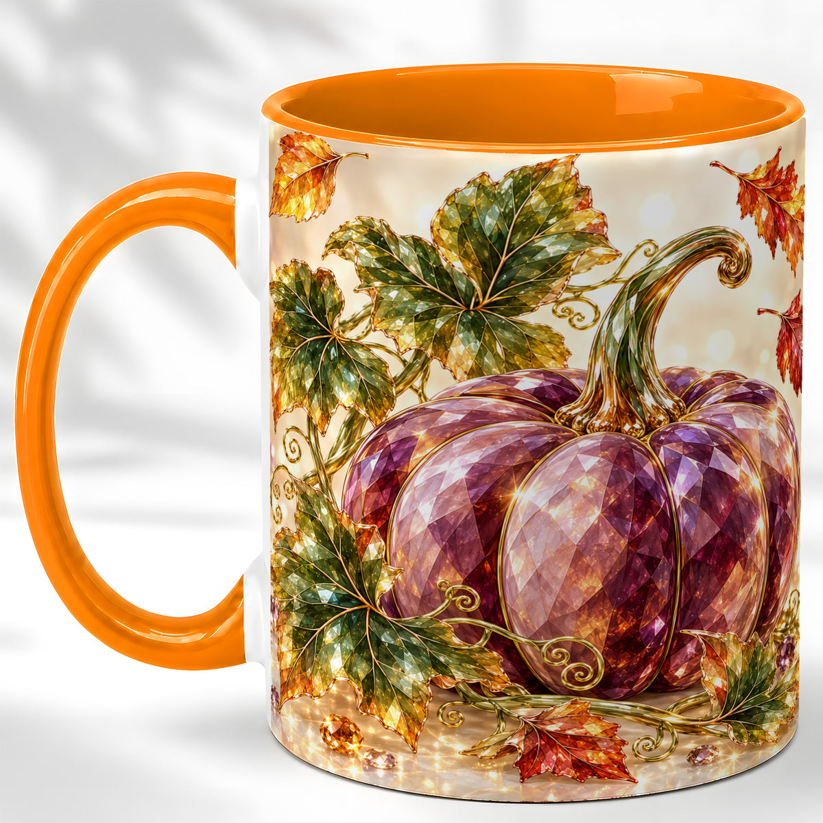 #pl[11oz|Orange] Faceted Purple Pumpkin Coffee Mug, Autumn Harvest Mug, Ceramic Cup
