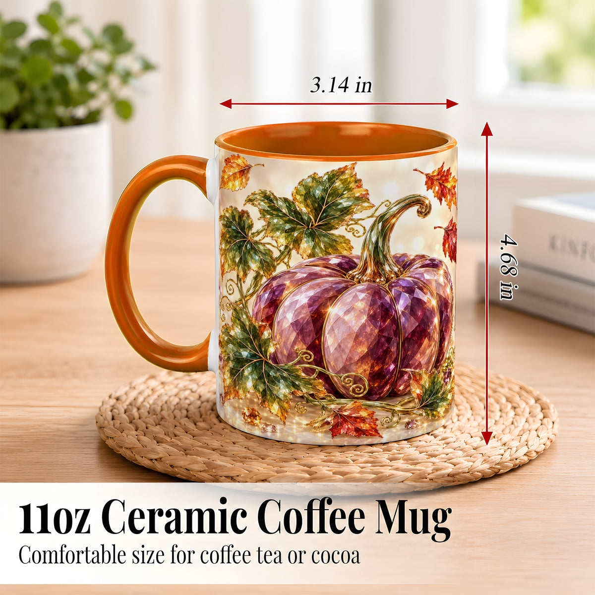 #pl[11oz|Orange] Faceted Purple Pumpkin Coffee Mug, Autumn Harvest Mug, Ceramic Cup