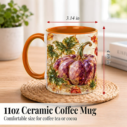 #pl[11oz|Orange] Faceted Purple Pumpkin Coffee Mug, Autumn Harvest Mug, Ceramic Cup