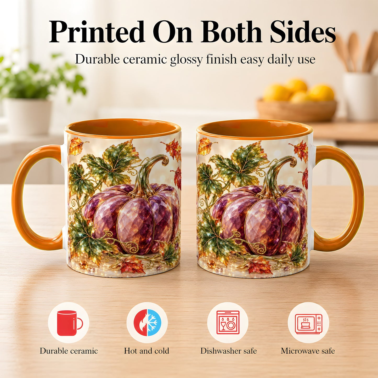 #pl[11oz|Orange] Faceted Purple Pumpkin Coffee Mug, Autumn Harvest Mug, Ceramic Cup