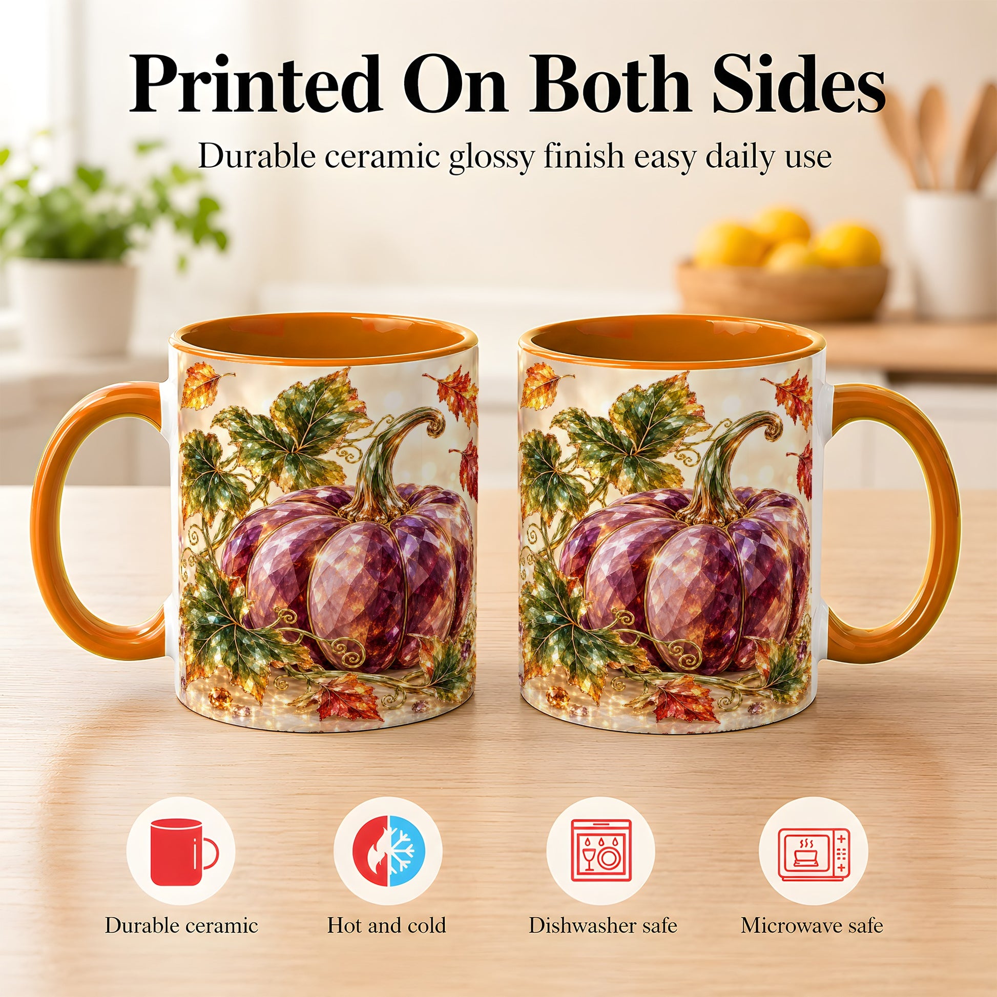 #pl[11oz|Orange] Faceted Purple Pumpkin Coffee Mug, Autumn Harvest Mug, Ceramic Cup