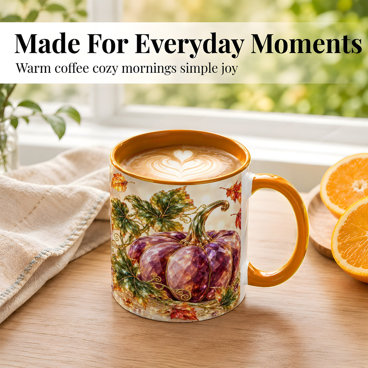 #pl[11oz|Orange] Faceted Purple Pumpkin Coffee Mug, Autumn Harvest Mug, Ceramic Cup