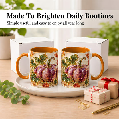 #pl[11oz|Orange] Faceted Purple Pumpkin Coffee Mug, Autumn Harvest Mug, Ceramic Cup