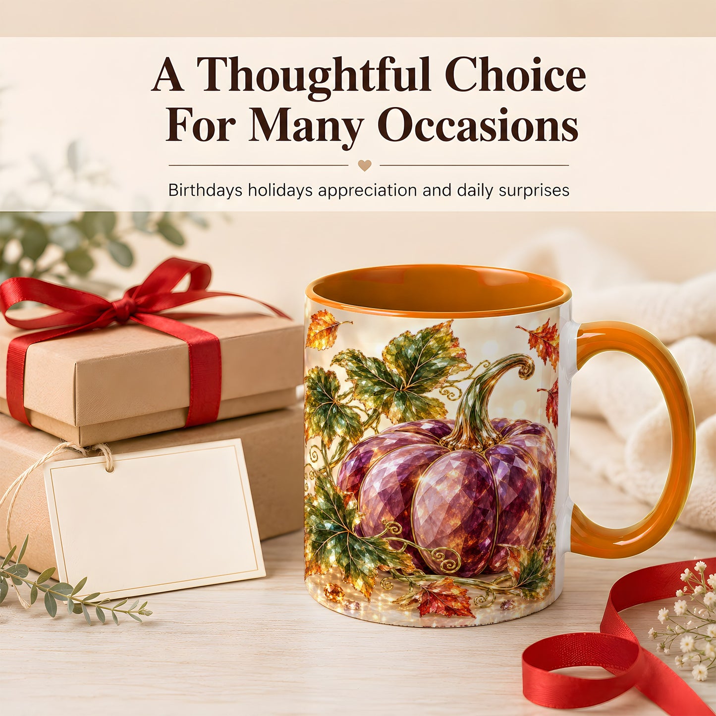 #pl[11oz|Orange] Faceted Purple Pumpkin Coffee Mug, Autumn Harvest Mug, Ceramic Cup