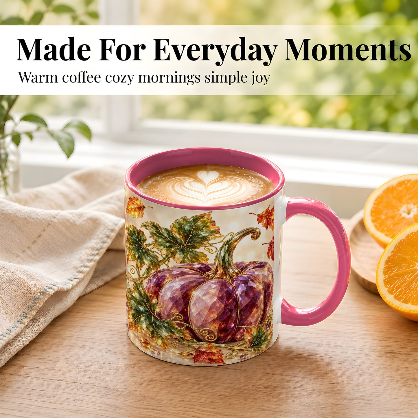 #pl[11oz|Pink] Faceted Purple Pumpkin Coffee Mug, Autumn Harvest Mug, Ceramic Cup