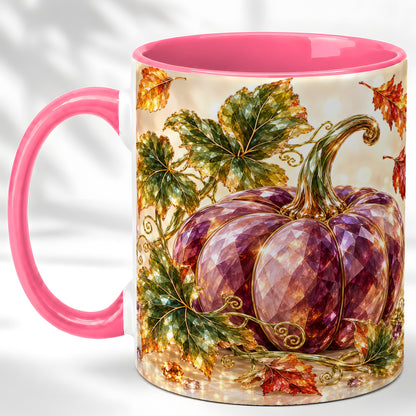 #pl[11oz|Pink] Faceted Purple Pumpkin Coffee Mug, Autumn Harvest Mug, Ceramic Cup