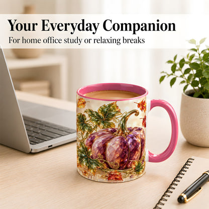 #pl[11oz|Pink] Faceted Purple Pumpkin Coffee Mug, Autumn Harvest Mug, Ceramic Cup