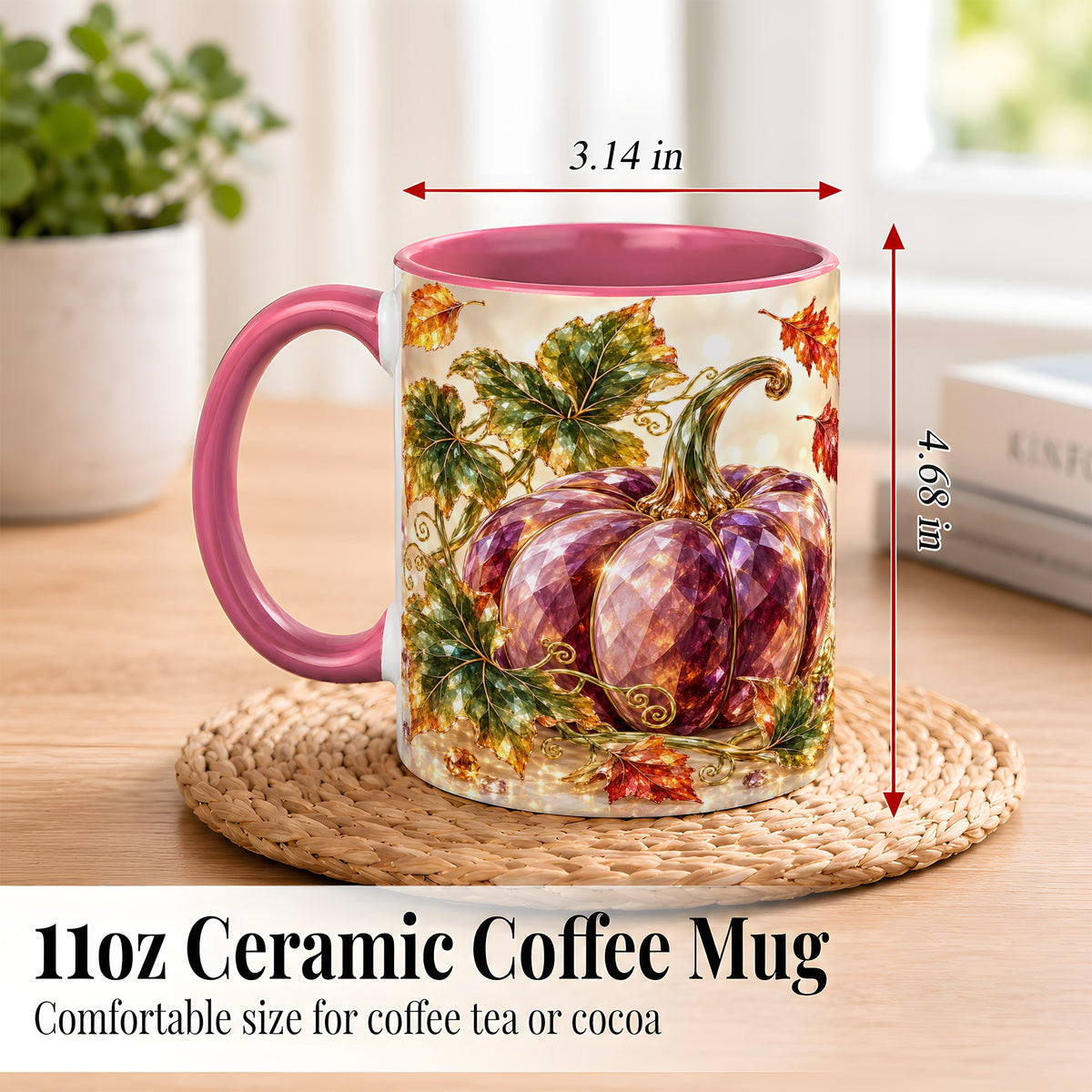 #pl[11oz|Pink] Faceted Purple Pumpkin Coffee Mug, Autumn Harvest Mug, Ceramic Cup