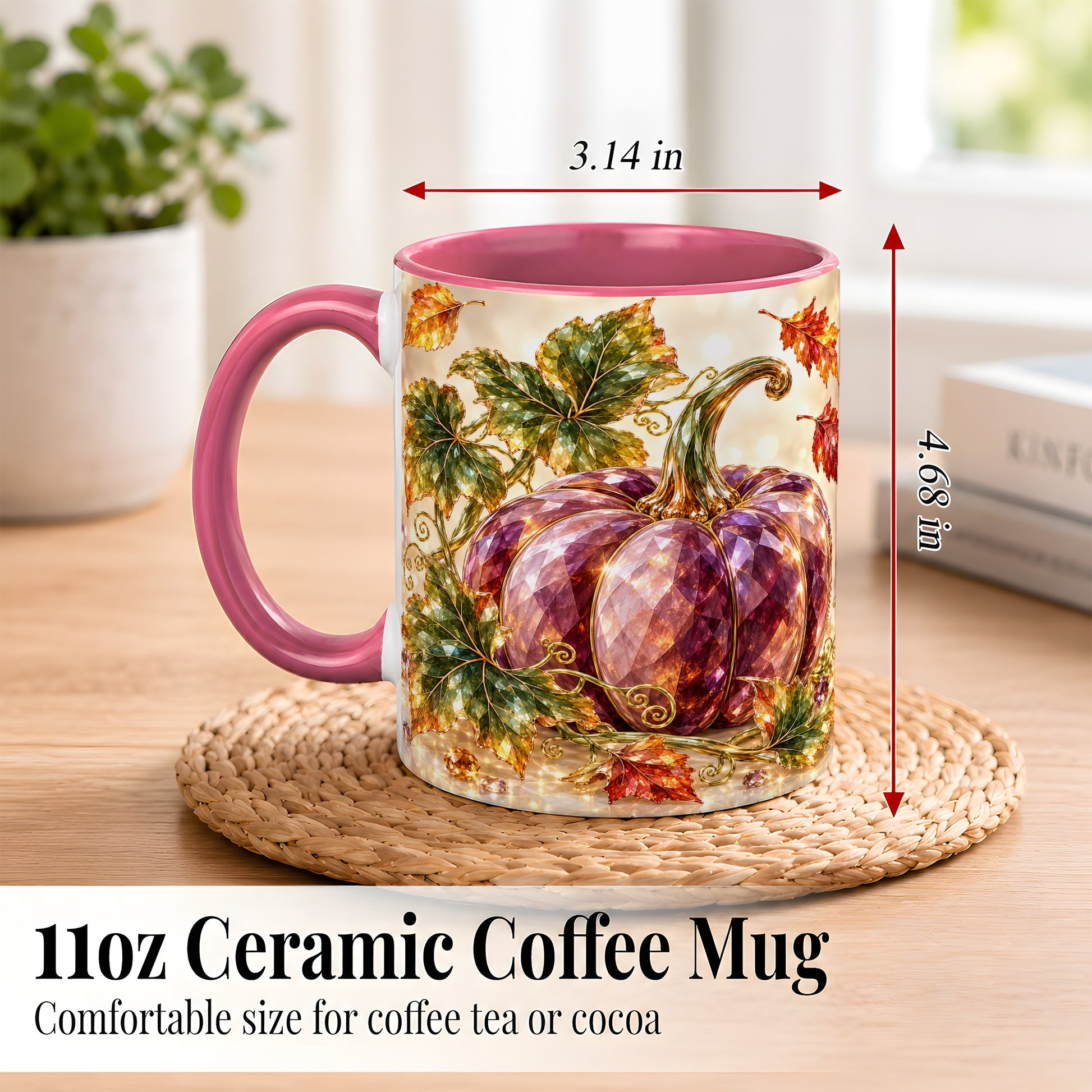 #pl[11oz|Pink] Faceted Purple Pumpkin Coffee Mug, Autumn Harvest Mug, Ceramic Cup