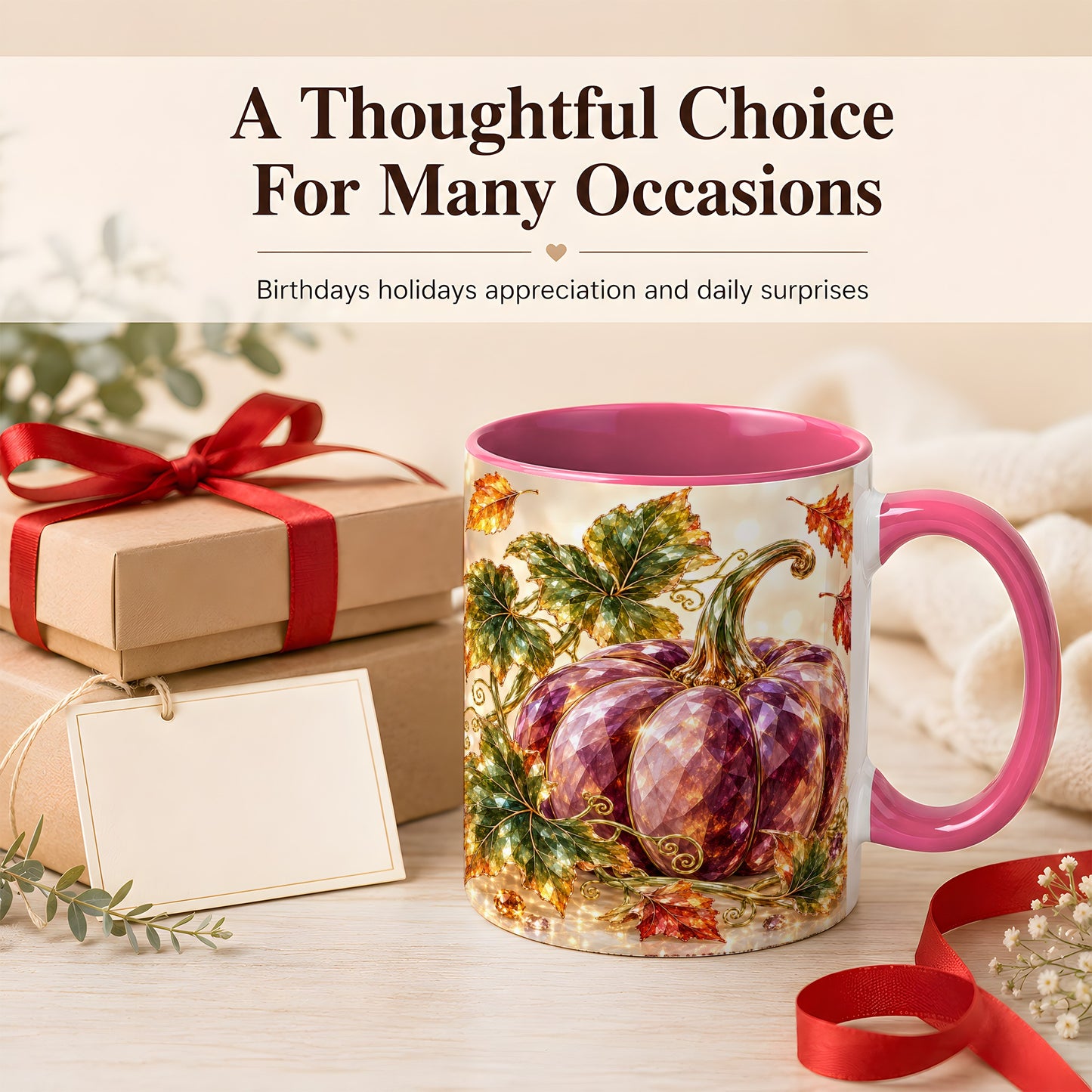 #pl[11oz|Pink] Faceted Purple Pumpkin Coffee Mug, Autumn Harvest Mug, Ceramic Cup