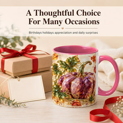 #pl[11oz|Pink] Faceted Purple Pumpkin Coffee Mug, Autumn Harvest Mug, Ceramic Cup