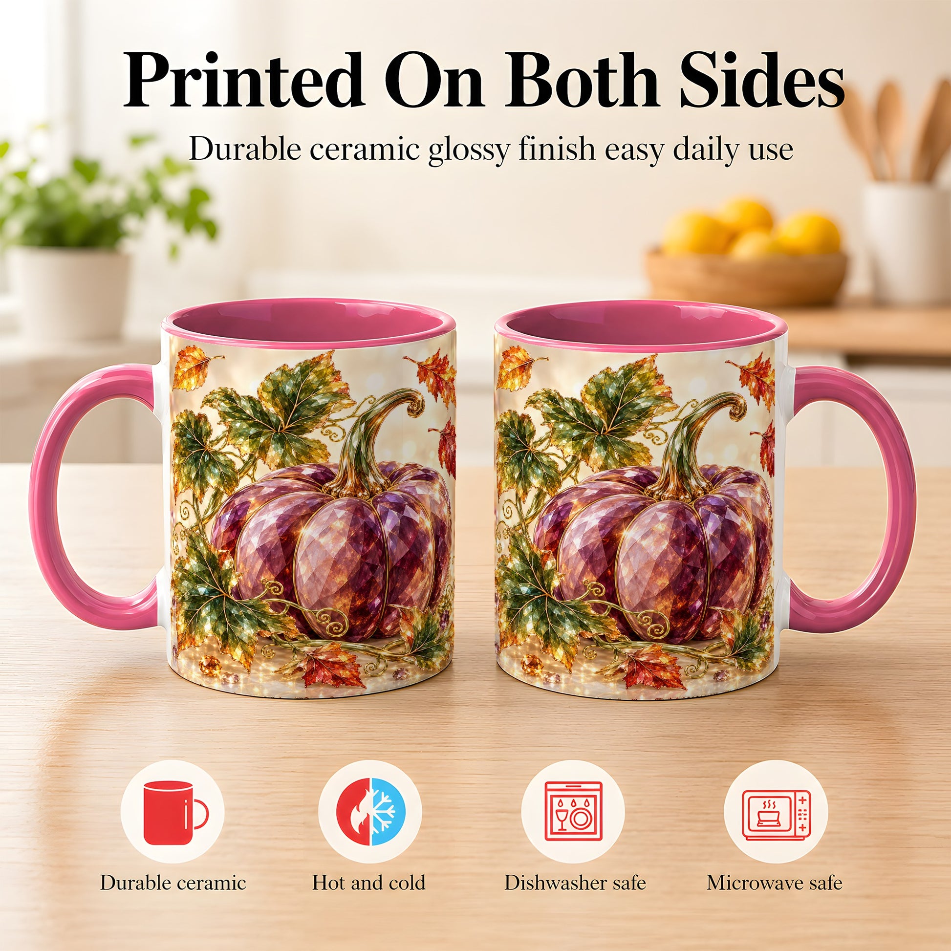 #pl[11oz|Pink] Faceted Purple Pumpkin Coffee Mug, Autumn Harvest Mug, Ceramic Cup