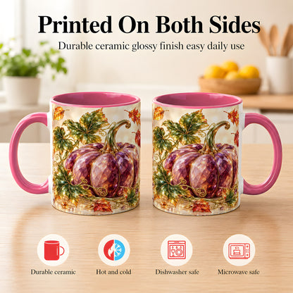 #pl[11oz|Pink] Faceted Purple Pumpkin Coffee Mug, Autumn Harvest Mug, Ceramic Cup