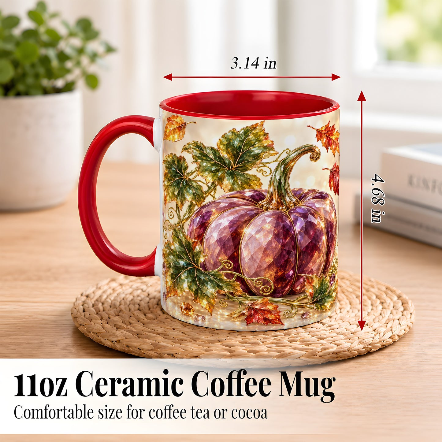 #pl[11oz|Red] Faceted Purple Pumpkin Coffee Mug, Autumn Harvest Mug, Ceramic Cup