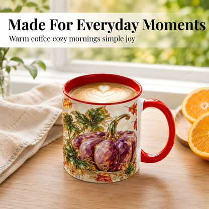 #pl[11oz|Red] Faceted Purple Pumpkin Coffee Mug, Autumn Harvest Mug, Ceramic Cup