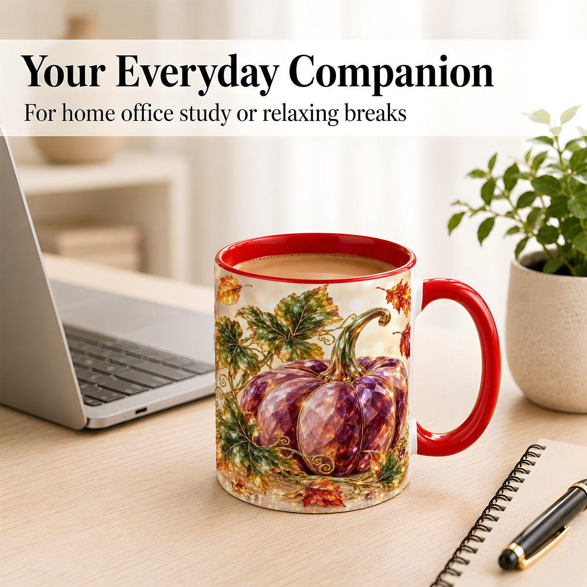 #pl[11oz|Red] Faceted Purple Pumpkin Coffee Mug, Autumn Harvest Mug, Ceramic Cup