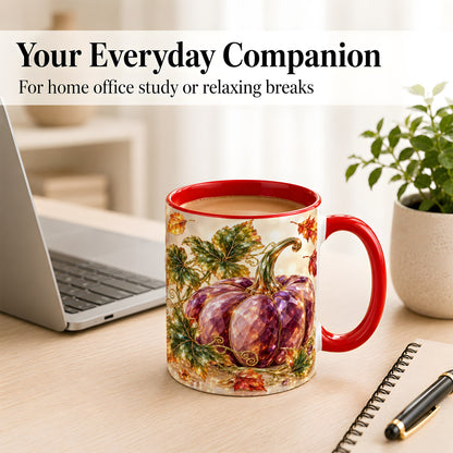 #pl[11oz|Red] Faceted Purple Pumpkin Coffee Mug, Autumn Harvest Mug, Ceramic Cup