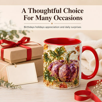 #pl[11oz|Red] Faceted Purple Pumpkin Coffee Mug, Autumn Harvest Mug, Ceramic Cup