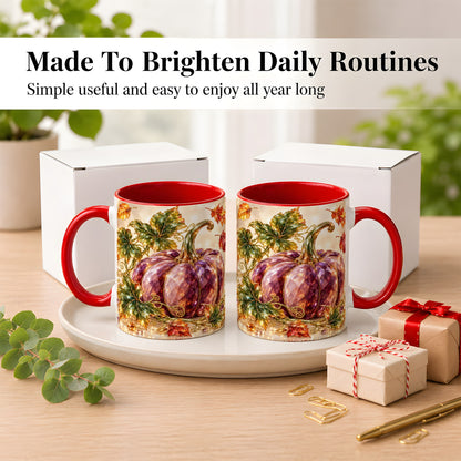 #pl[11oz|Red] Faceted Purple Pumpkin Coffee Mug, Autumn Harvest Mug, Ceramic Cup