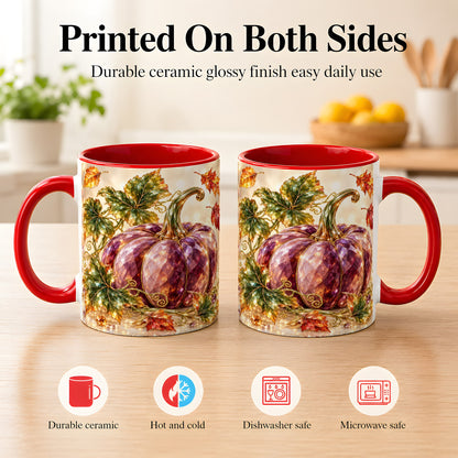 #pl[11oz|Red] Faceted Purple Pumpkin Coffee Mug, Autumn Harvest Mug, Ceramic Cup