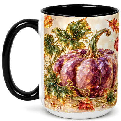 #pl[15oz|Black] Faceted Purple Pumpkin Coffee Mug, Autumn Harvest Mug, Ceramic Cup