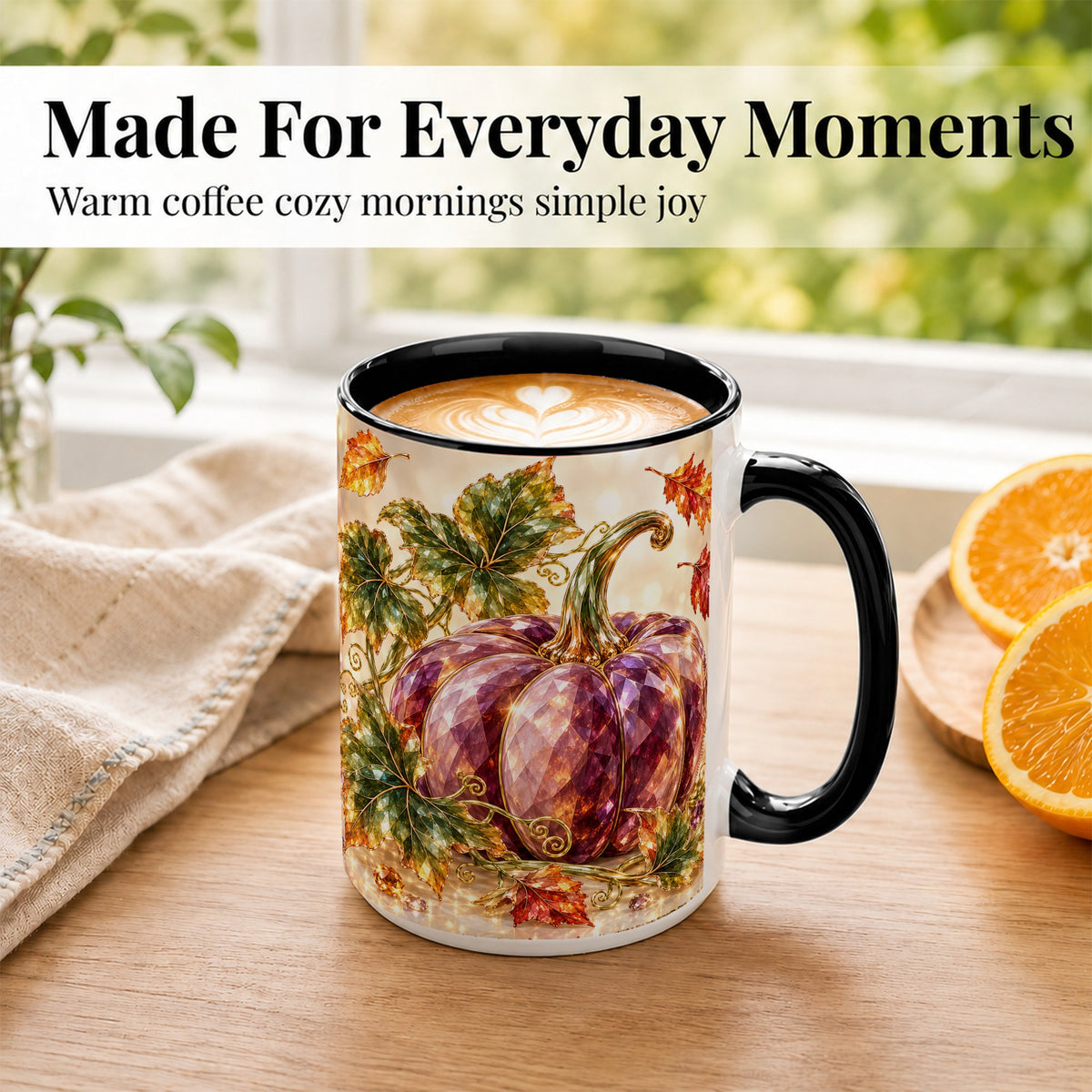 #pl[15oz|Black] Faceted Purple Pumpkin Coffee Mug, Autumn Harvest Mug, Ceramic Cup