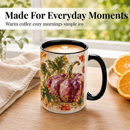 #pl[15oz|Black] Faceted Purple Pumpkin Coffee Mug, Autumn Harvest Mug, Ceramic Cup