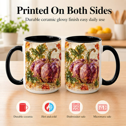 #pl[15oz|Black] Faceted Purple Pumpkin Coffee Mug, Autumn Harvest Mug, Ceramic Cup