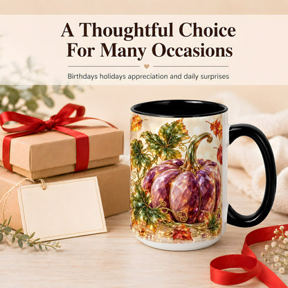 #pl[15oz|Black] Faceted Purple Pumpkin Coffee Mug, Autumn Harvest Mug, Ceramic Cup