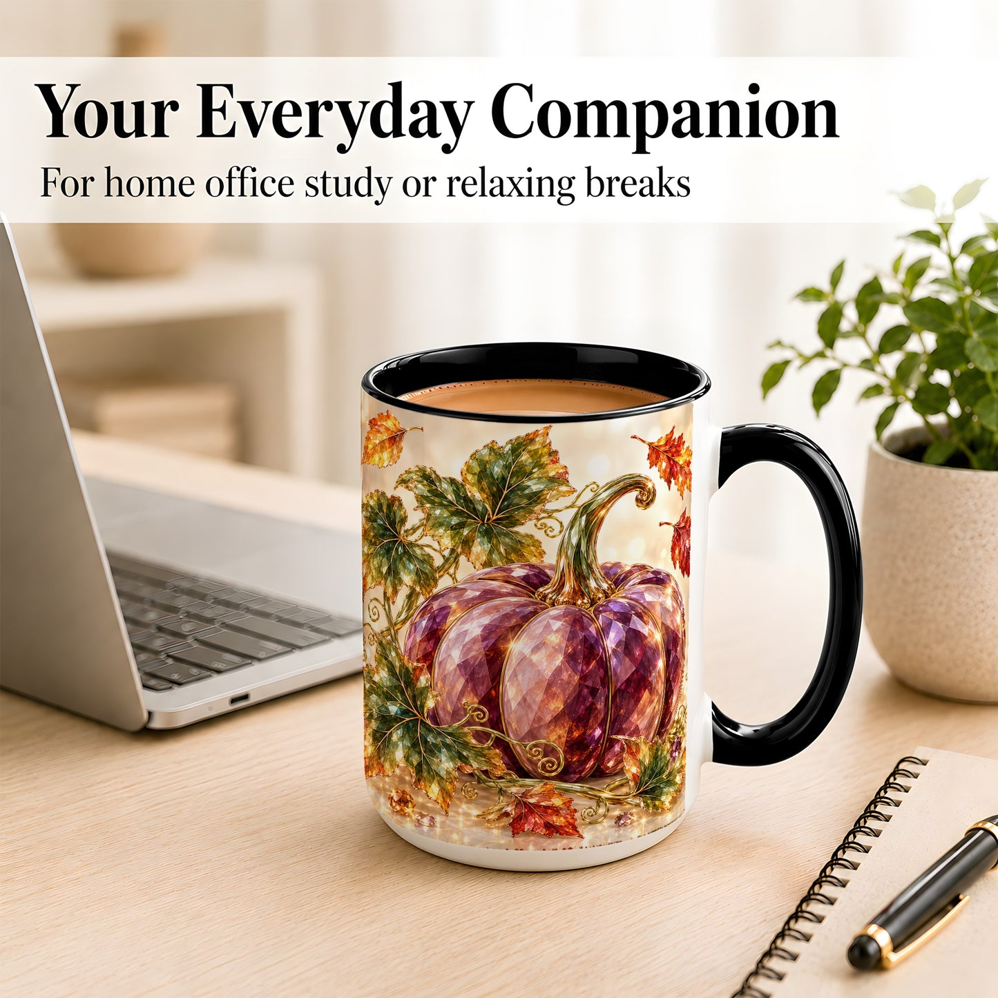 #pl[15oz|Black] Faceted Purple Pumpkin Coffee Mug, Autumn Harvest Mug, Ceramic Cup